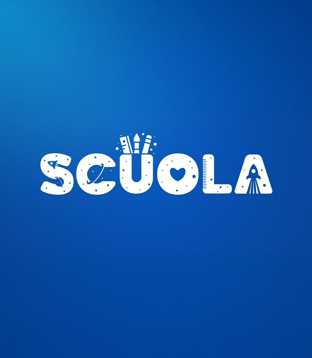 لوجو لمدرسة باللون الابيض على خلفية زرقاء